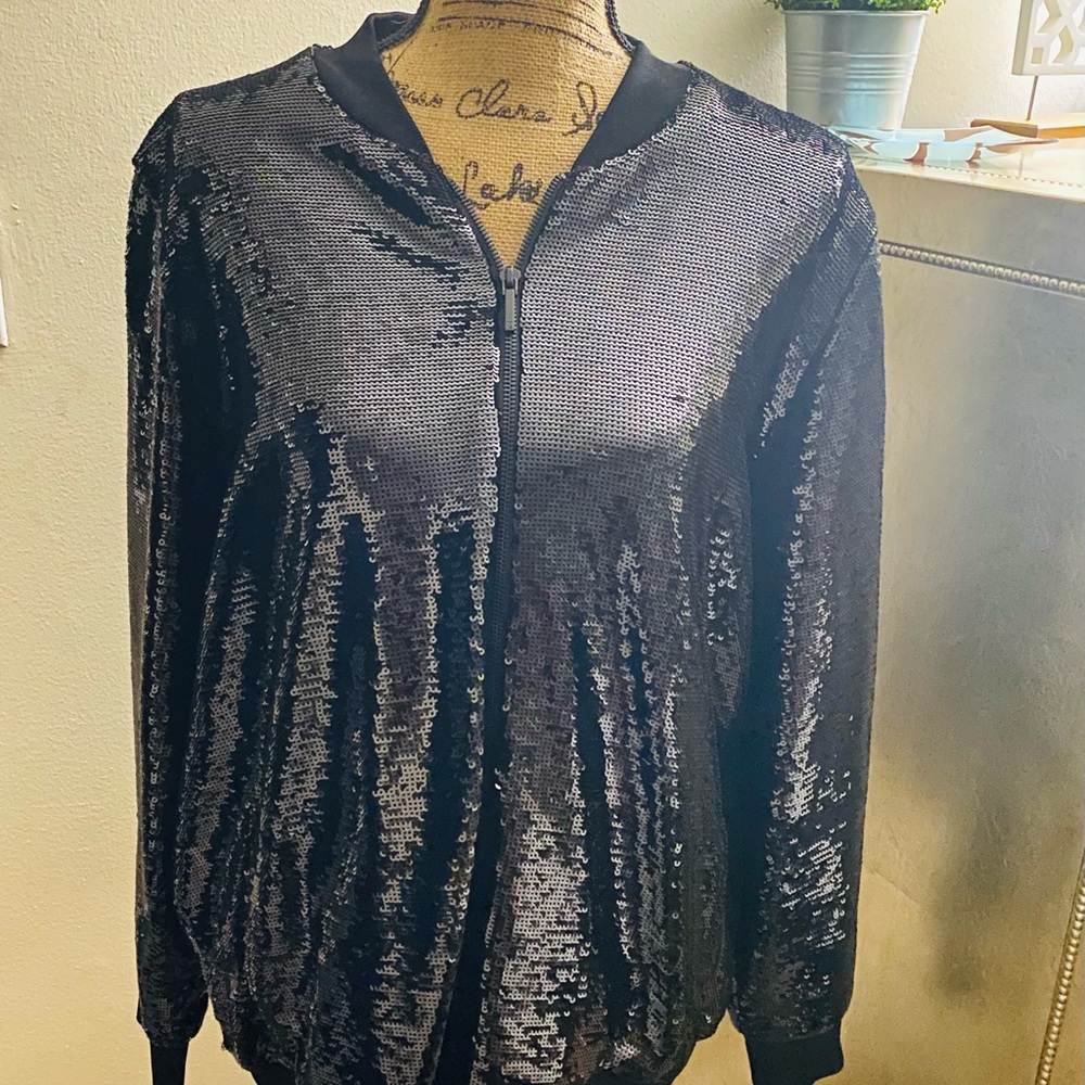 RALPH LAUREN BLACK SEQUINS BOMBER JACKET